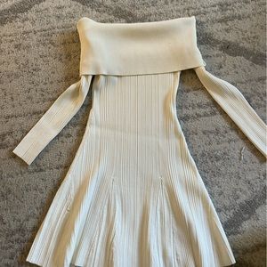Self Portrait Knit Off the Shoulder Dress White Size Small